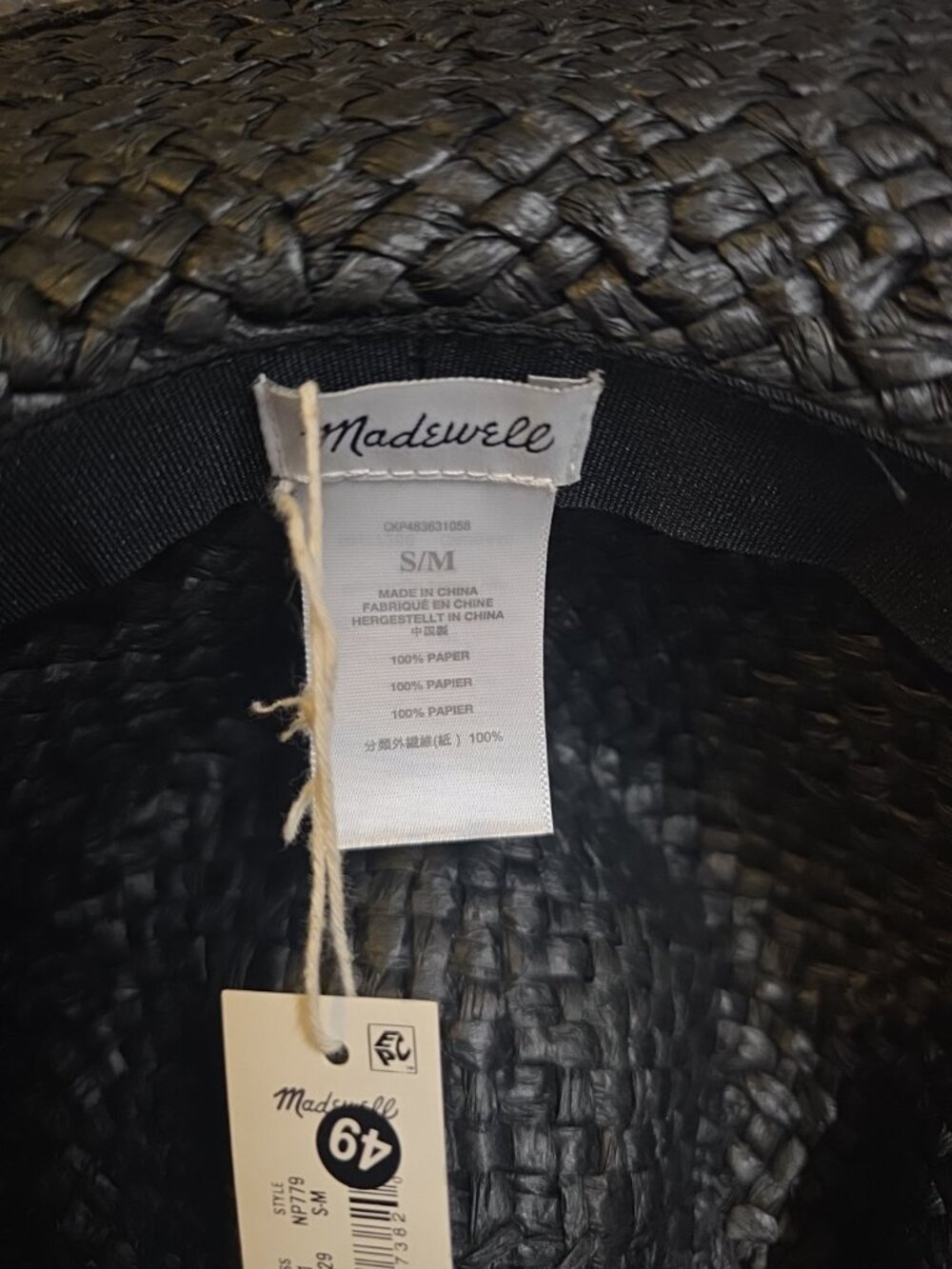 Madewell Packable Straw Hat Black NP779 Panama S/M NEW - Picture 4 of 6